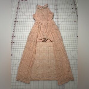 Monteau Blush Pink Lace Dress with Pearl Details